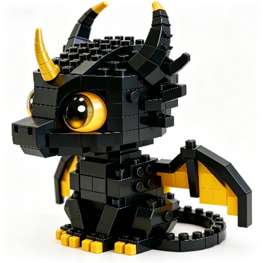 Cute Black & Gold Dragon Building Block Model Fantasy Desktop Decor