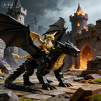Black & Gold Dragon Rider Giant Building Block Model Fantasy Collectible Decor