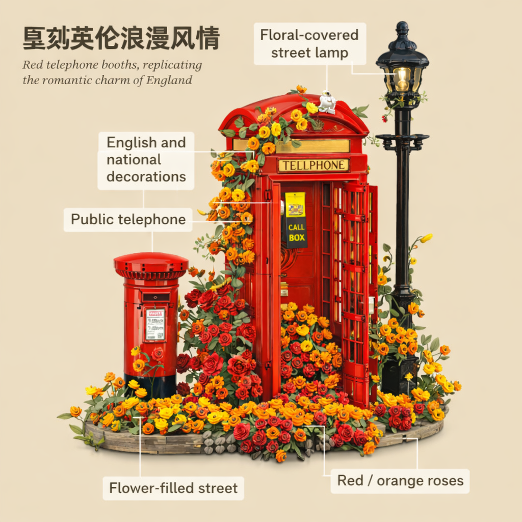 🍁 Escape to London! Vintage Telephone Box Micro-Brick Set | Your Cozy Desk Retreat ☎️✨
