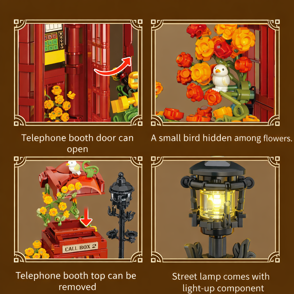 🍁 Escape to London! Vintage Telephone Box Micro-Brick Set | Your Cozy Desk Retreat ☎️✨
