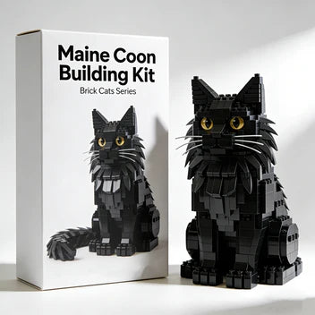 Black Maine Coon Cat Building Blocks Set