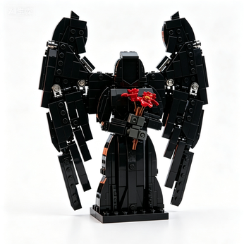 Dark Angel with Red Roses Mechanical Wings Building Block Model Gothic Collectible Decor