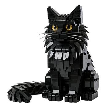 Black Maine Coon Cat Building Blocks Set