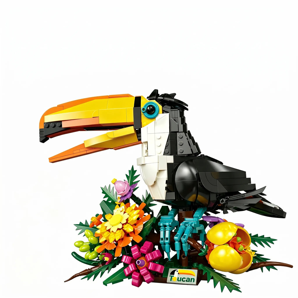 Rainforest Toucan Building Blocks | Tropical Bird Botanical Model | Vibrant Desk Decor & Relaxing Hobby | Gift for Adults