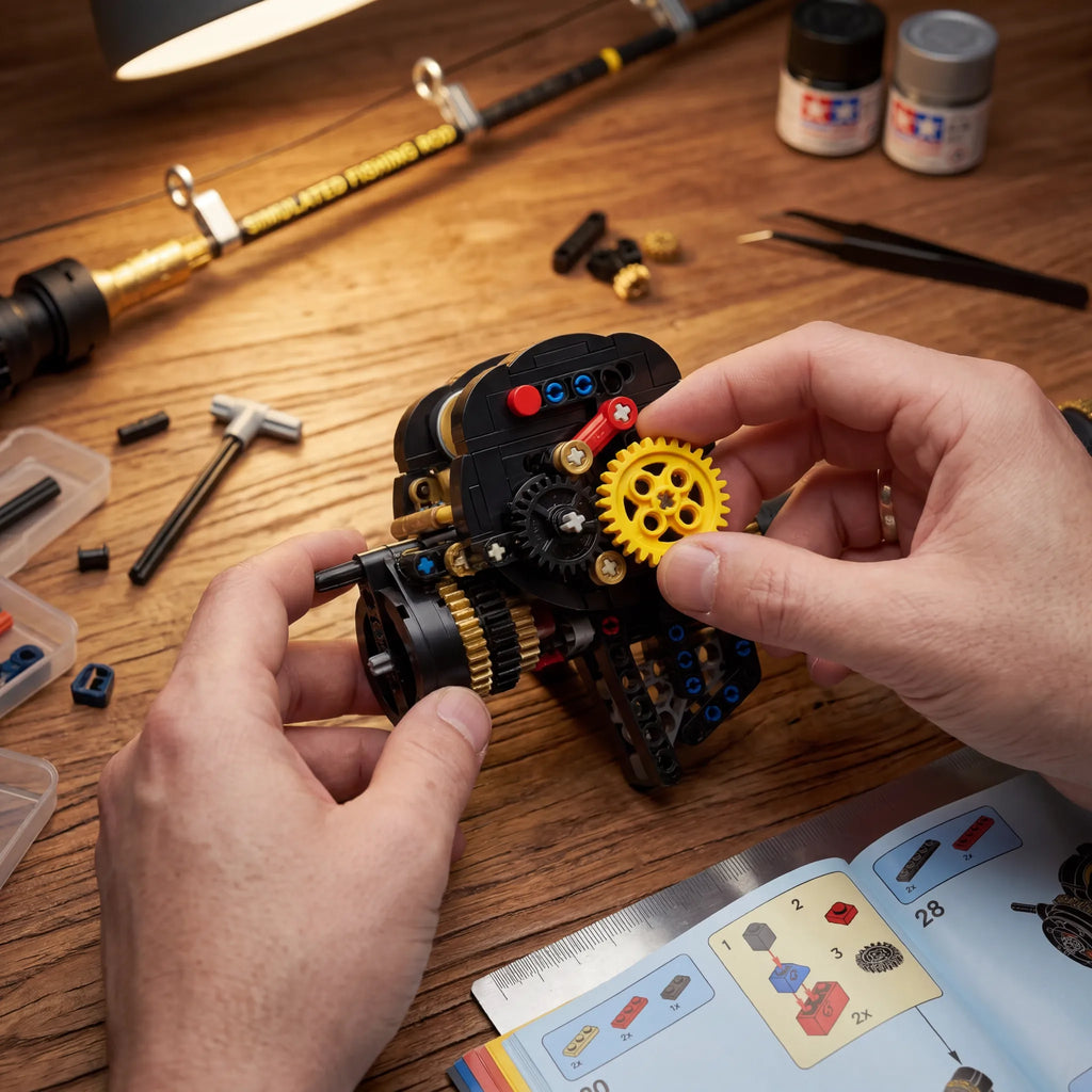 Sea Fishing Rod & Reel Building Block Set | Mechanical Desktop Toy | Deep Sea Casting Simulation | For Adults & Office Workers 🎣