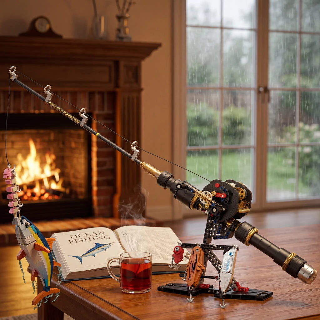 Sea Fishing Rod & Reel Building Block Set | Mechanical Desktop Toy | Deep Sea Casting Simulation | For Adults & Office Workers 🎣