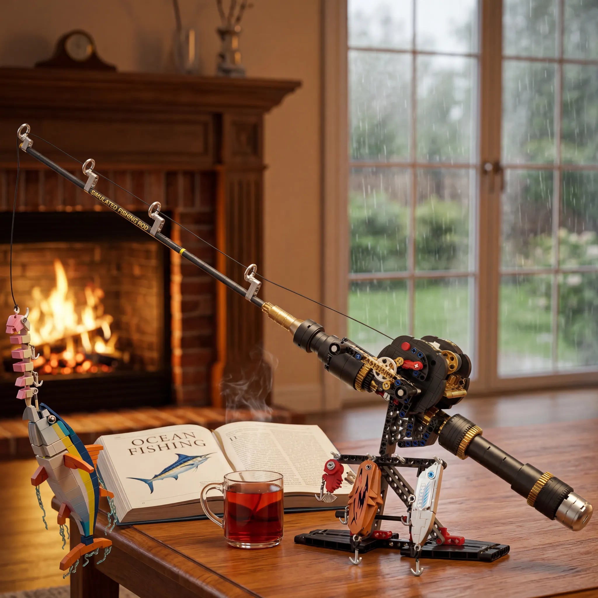 Sea Fishing Rod & Reel Building Block Set | Mechanical Desktop Toy | Deep Sea Casting Simulation | For Adults & Office Workers 🎣