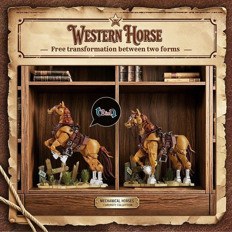 Western Horse Building Set: 2-in-1 Creative Model for Wild West Enthusiasts