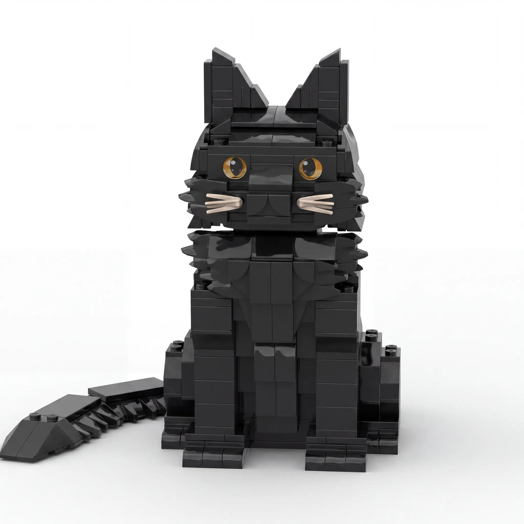 Black Maine Coon Cat Building Blocks Set