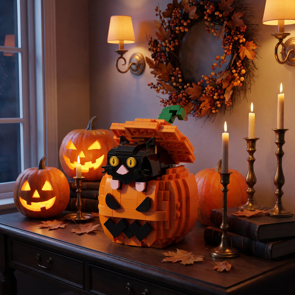 Peek-a-Boo Black Cat Pumpkin Building Set