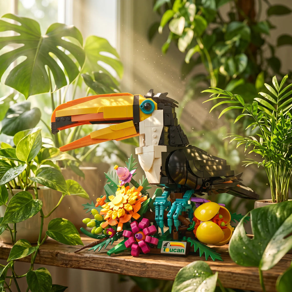 Rainforest Toucan Building Blocks | Tropical Bird Botanical Model | Vibrant Desk Decor & Relaxing Hobby | Gift for Adults
