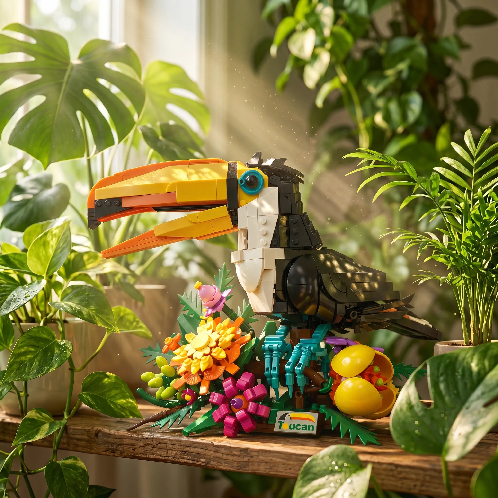 Rainforest Toucan Building Blocks | Tropical Bird Botanical Model | Vibrant Desk Decor & Relaxing Hobby | Gift for Adults