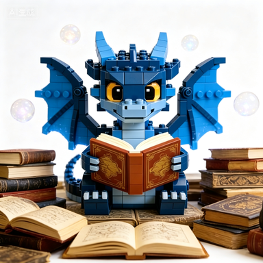 The Blue Dragon Scholar of the Enchanted Library