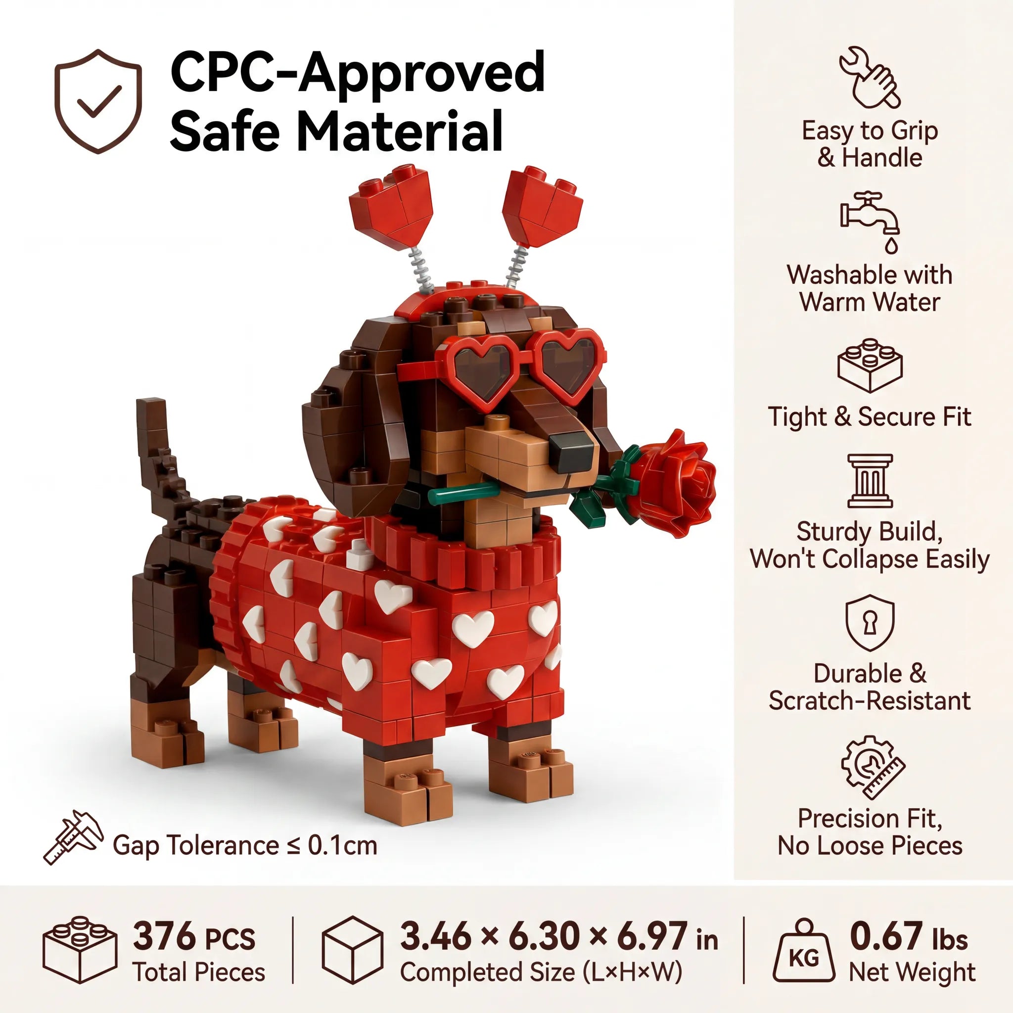 🐶 Heart Edition Dachshund Brick Set — Cute Meets Romantic