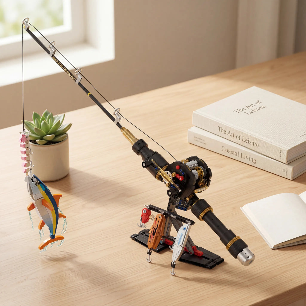 Sea Fishing Rod & Reel Building Block Set | Mechanical Desktop Toy | Deep Sea Casting Simulation | For Adults & Office Workers 🎣