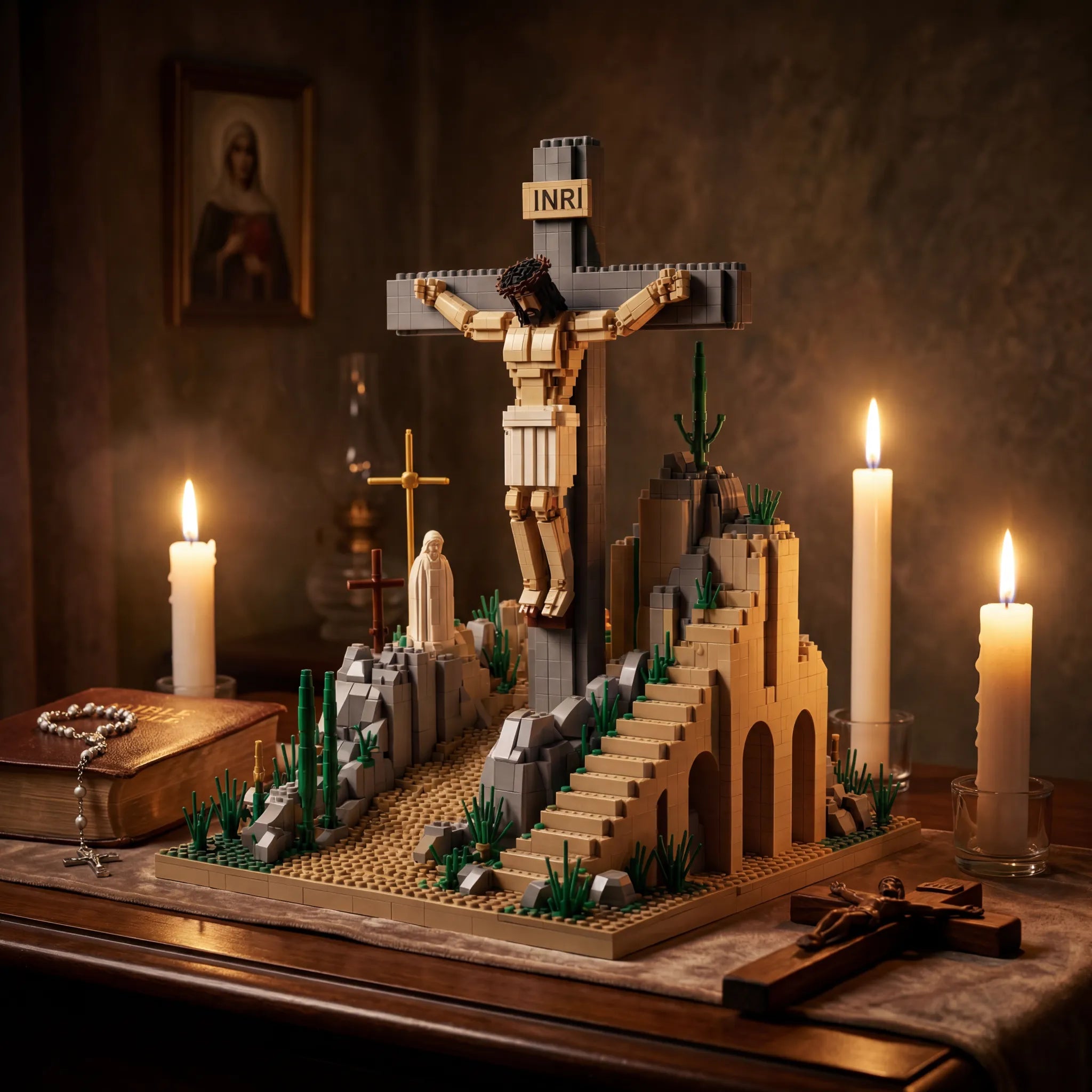 ✝️ Inspirational Crucifixion Building Block Set — Sacred Landmark Collectible Display