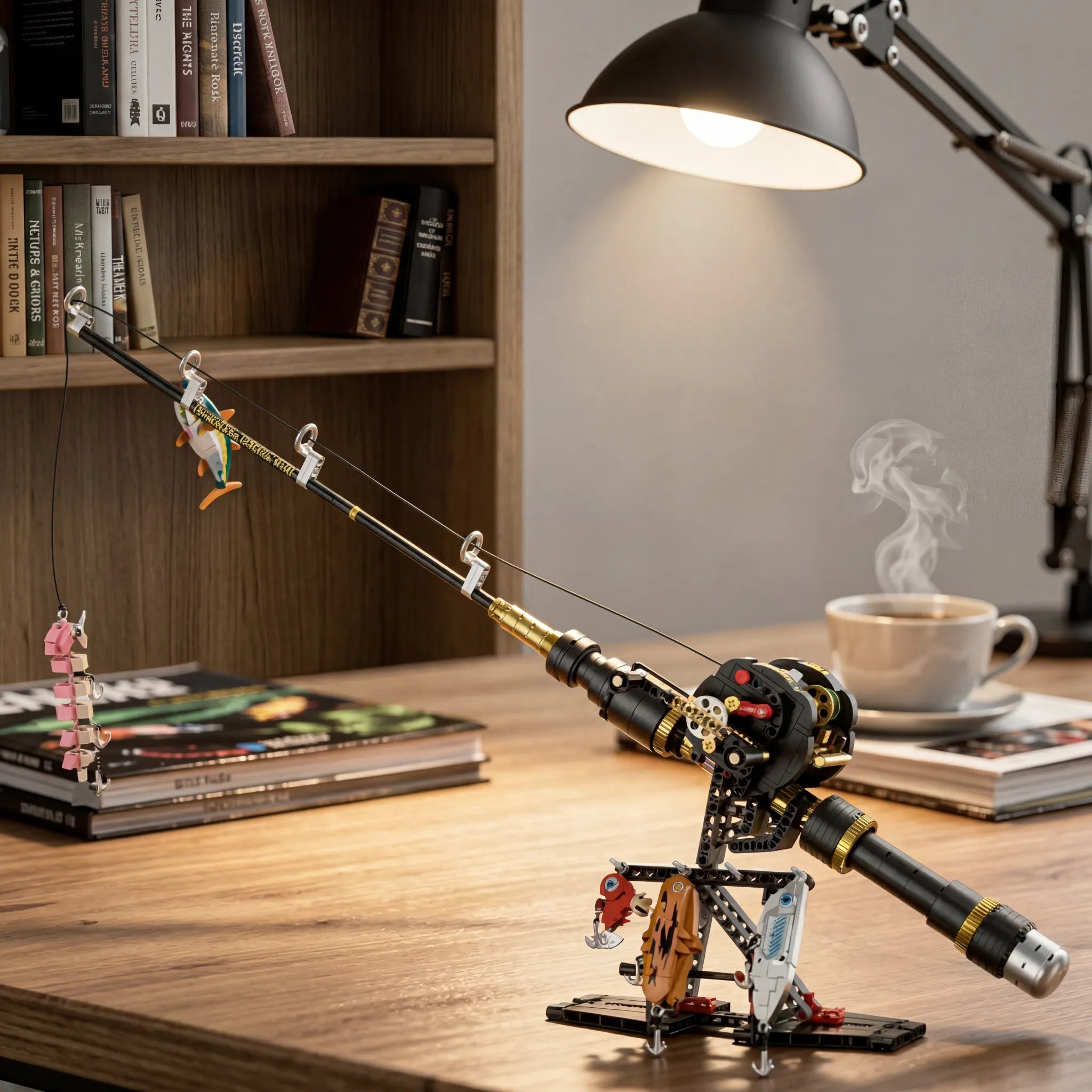 Sea Fishing Rod & Reel Building Block Set | Mechanical Desktop Toy | Deep Sea Casting Simulation | For Adults & Office Workers 🎣