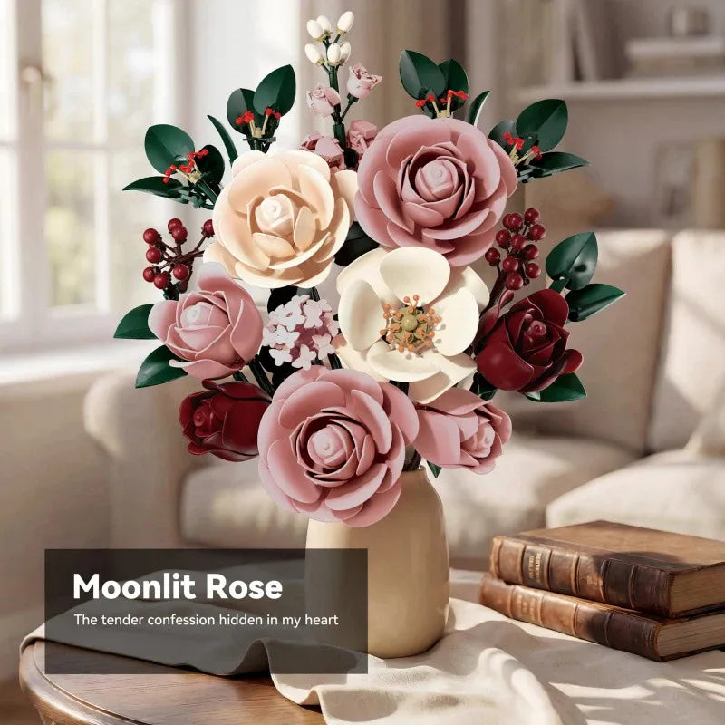 Romantic Moonlight Rose Bouquet Building Block Set