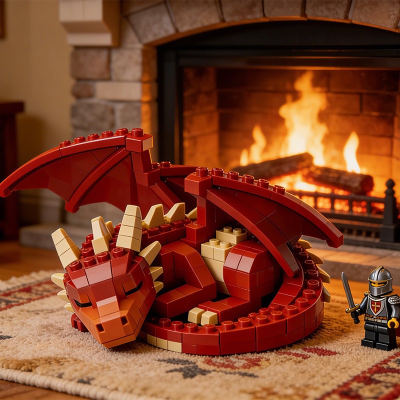 Sleeping Red Dragon Magic Castle Building Block Model Creative Decor
