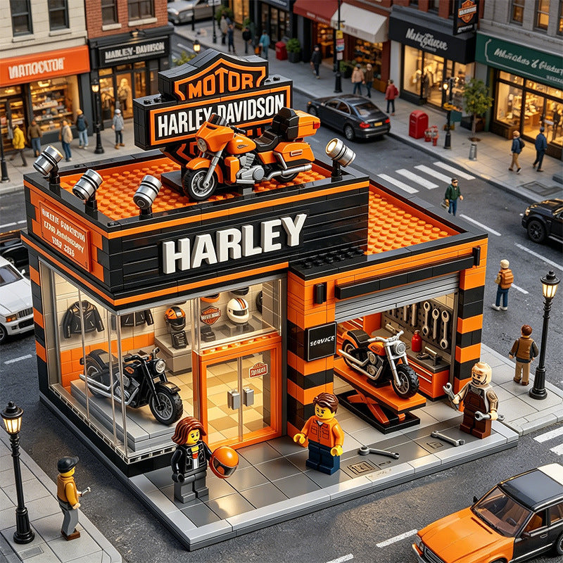Vintage Motorcycle Garage Building Block Set