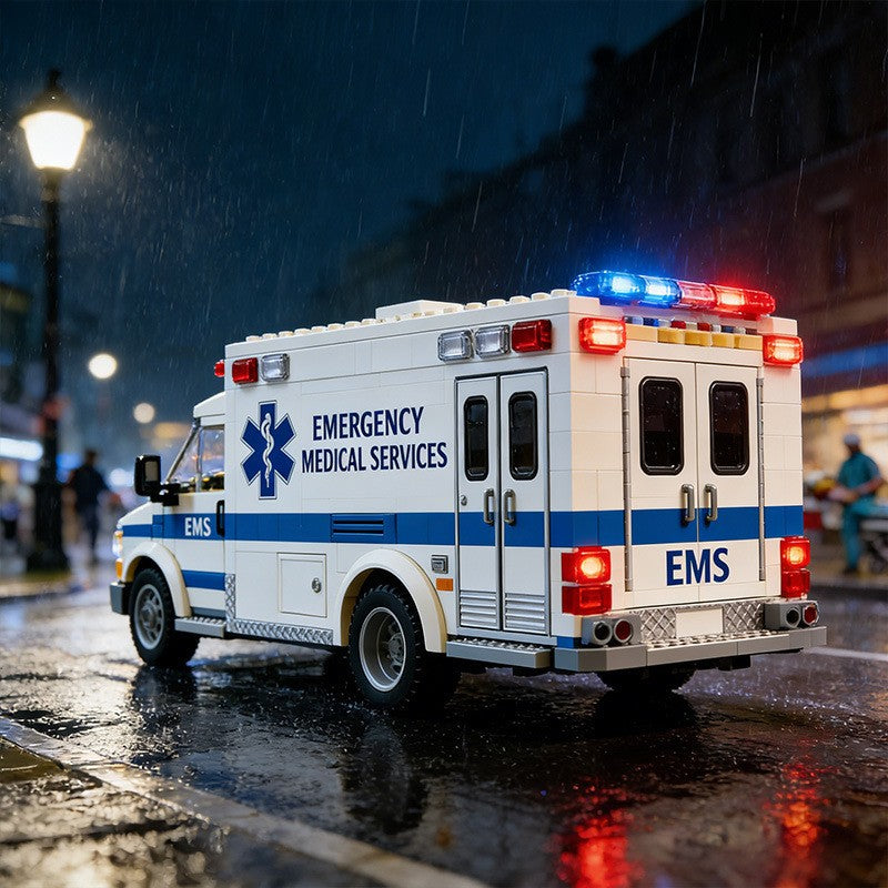 City EMS Ambulance Building Blocks Set with Lights & Doors - Realistic Emergency Rescue Toy