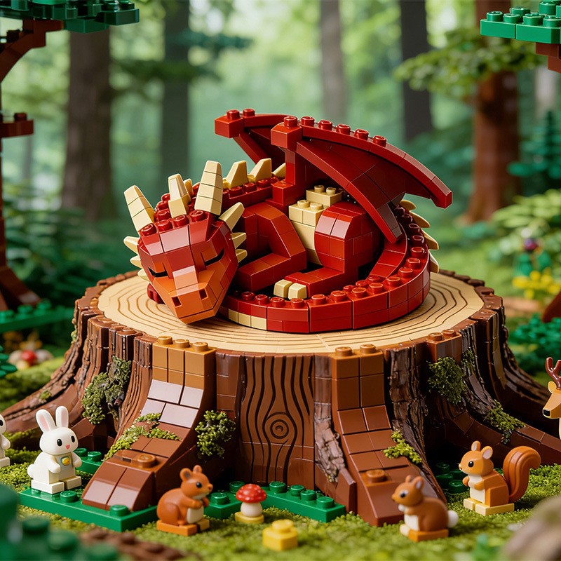Sleeping Red Dragon Magic Castle Building Block Model Creative Decor