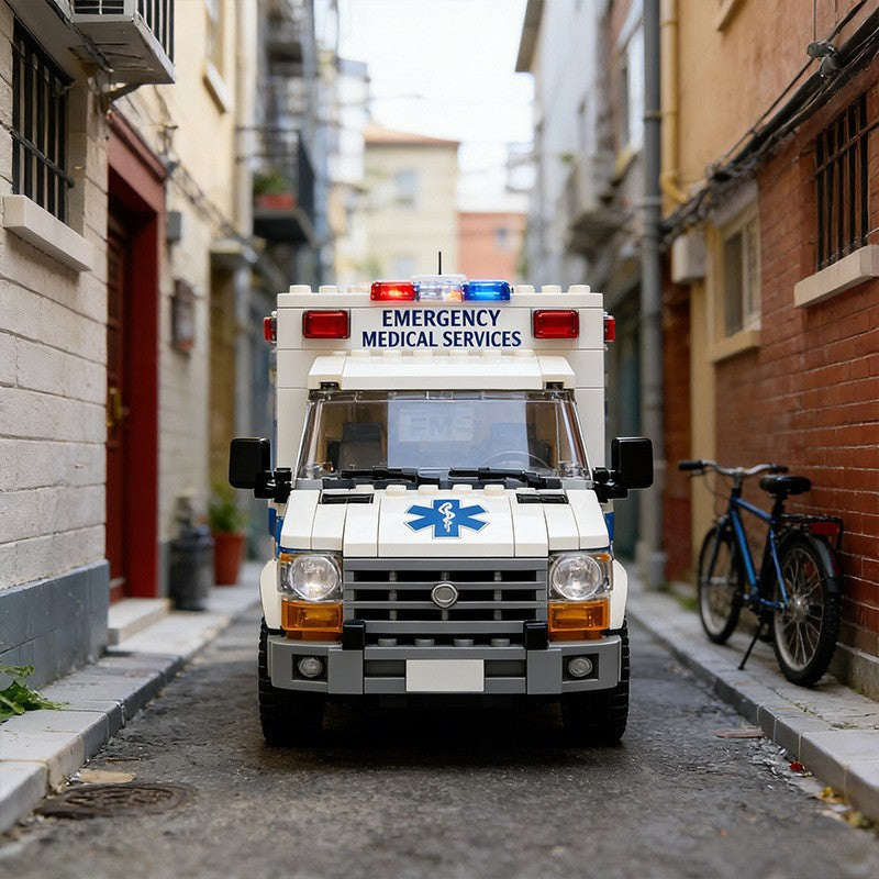 City EMS Ambulance Building Blocks Set with Lights & Doors - Realistic Emergency Rescue Toy