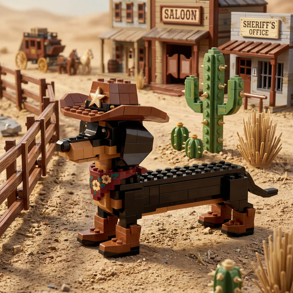 🤠 Cowboy Dachshund Brick Set — Build Your Own Little Western Adventure