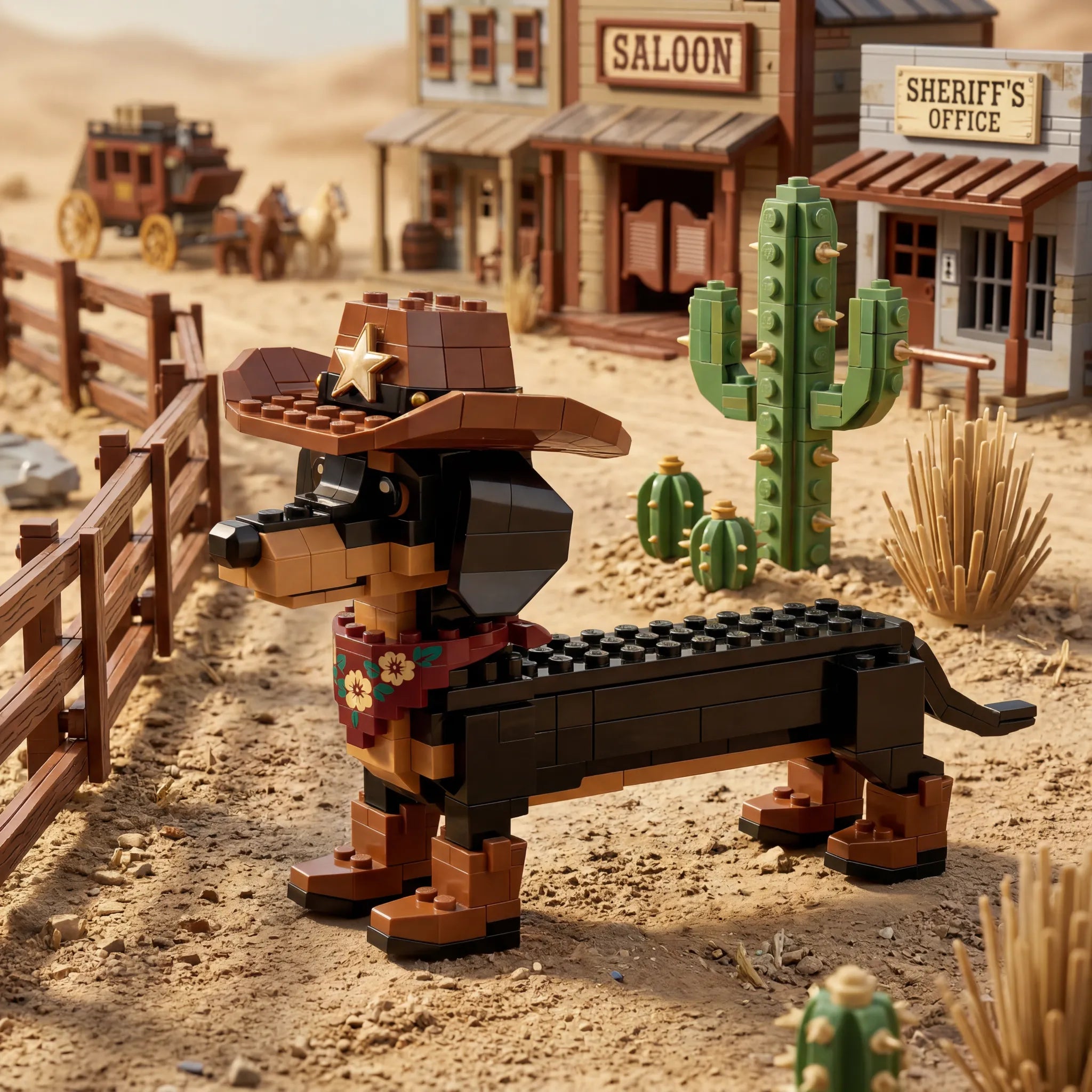 🤠 Cowboy Dachshund Brick Set — Build Your Own Little Western Adventure