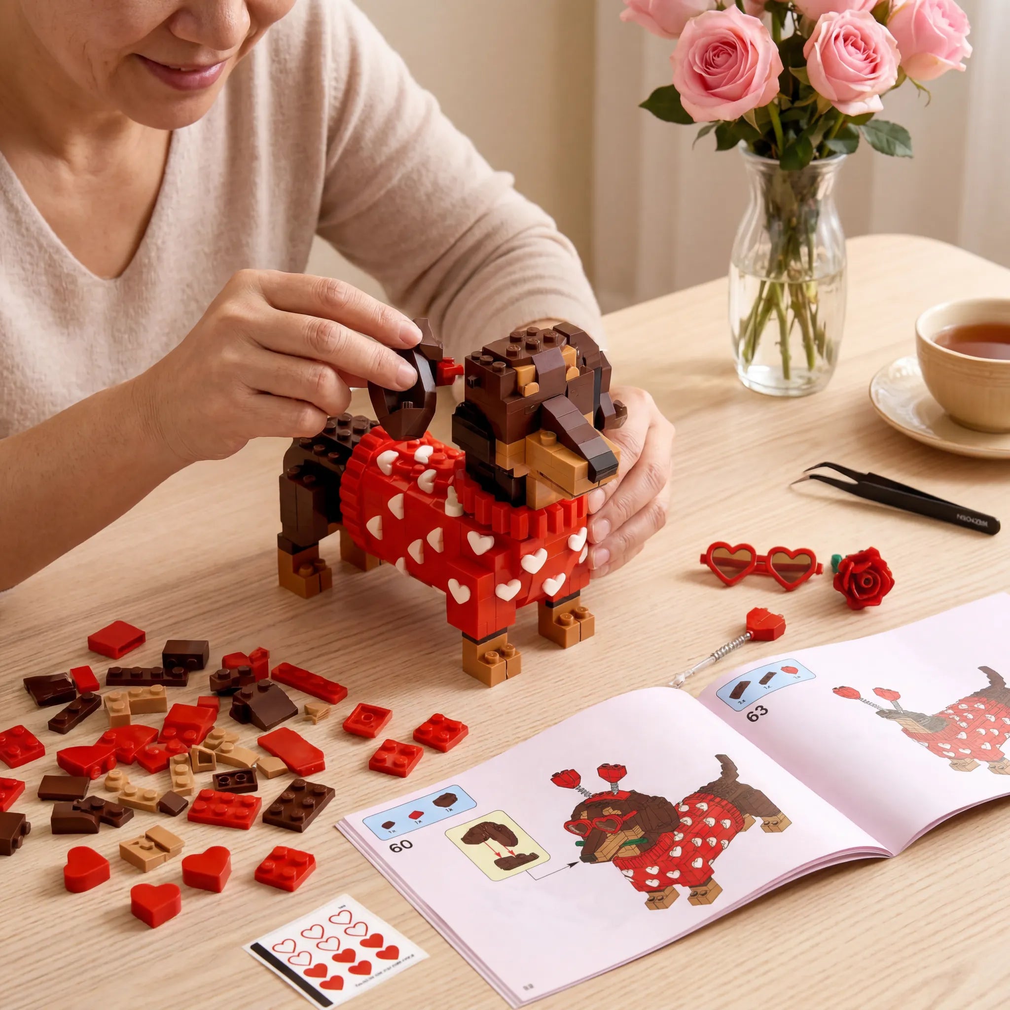 🐶 Heart Edition Dachshund Brick Set — Cute Meets Romantic