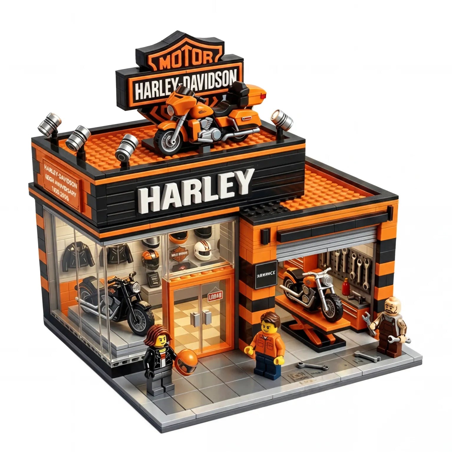 Vintage Motorcycle Garage Building Block Set