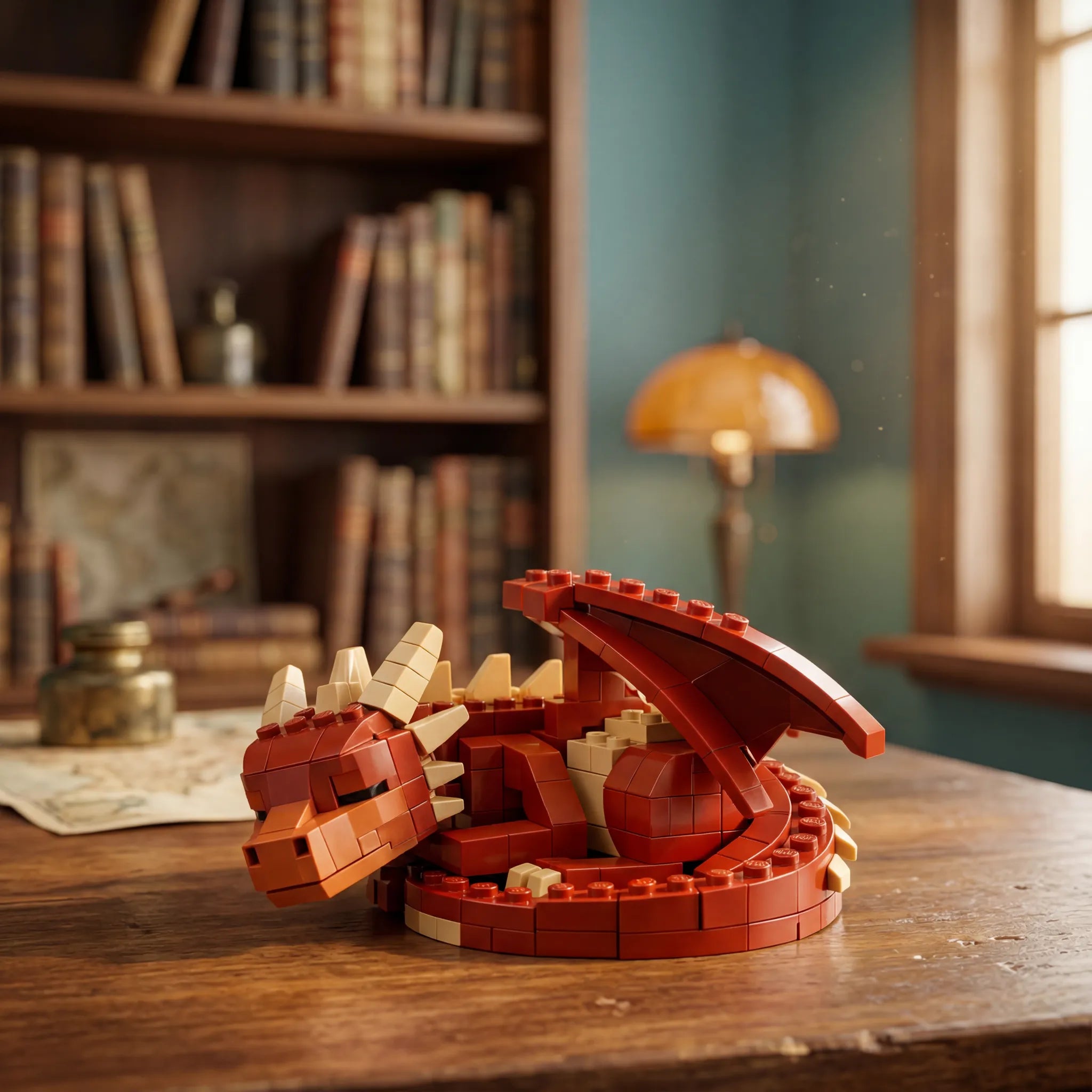 🐉Sleeping Red Dragon Magic Castle Building Block Model Creative Decor