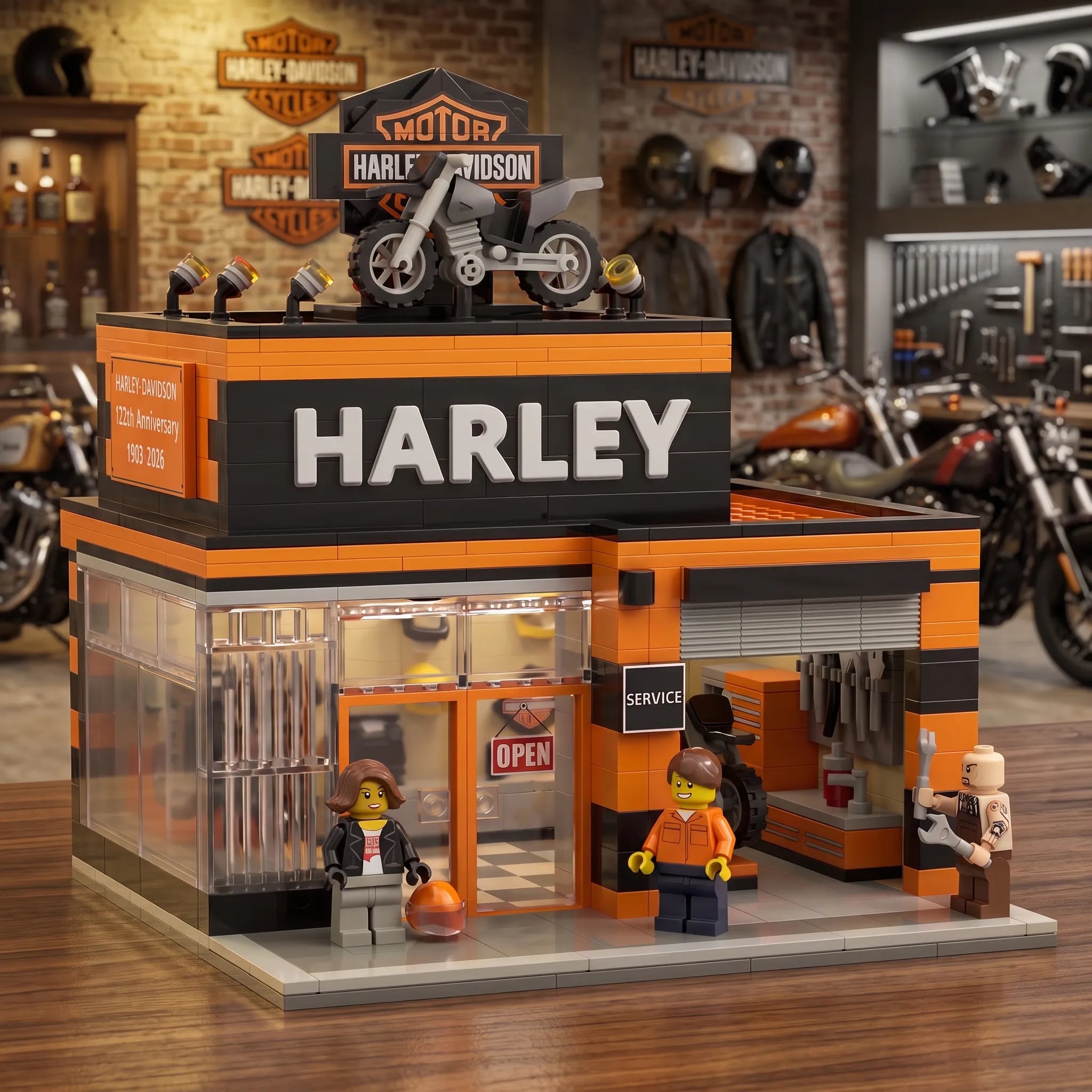 Vintage Motorcycle Garage Building Block Set