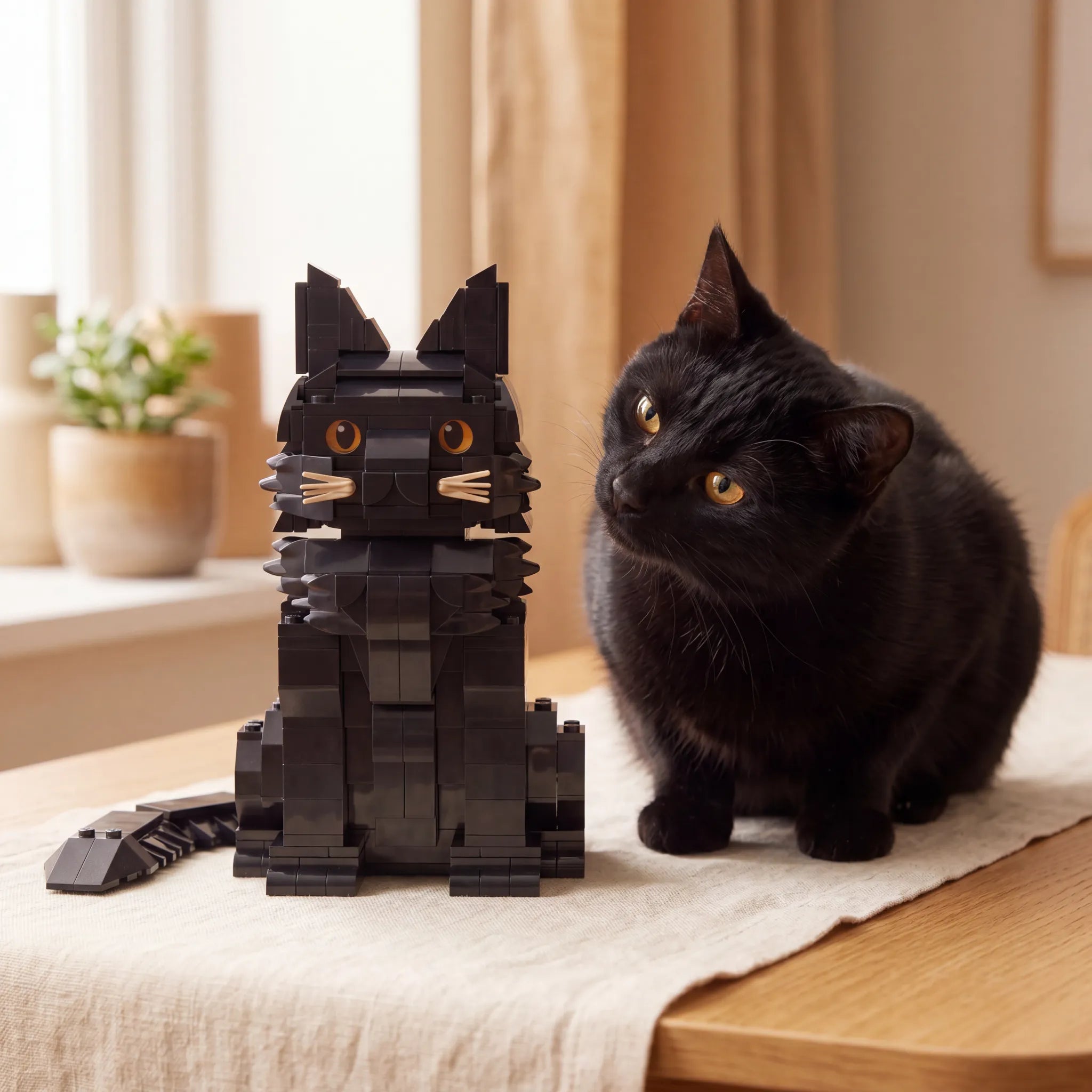 Black Maine Coon Cat Building Blocks Set