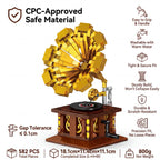 Vintage Phonograph Building Block Set | Retro Home Decor Desk Toy | Golden Gramophone Model | For Adults & Music Lovers