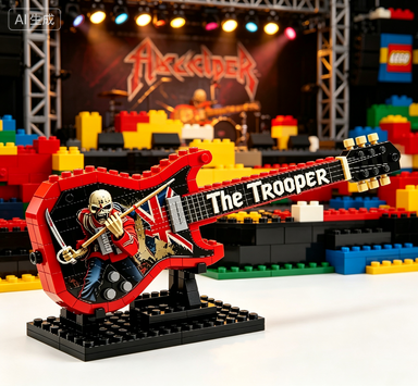 Iron Maiden "The Trooper" 50th Anniversary Electric Guitar Building Block Model Rock Collectible Decor