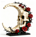 Moonlit Skull & Roses Gothic Building Block Model Dark Art Decor