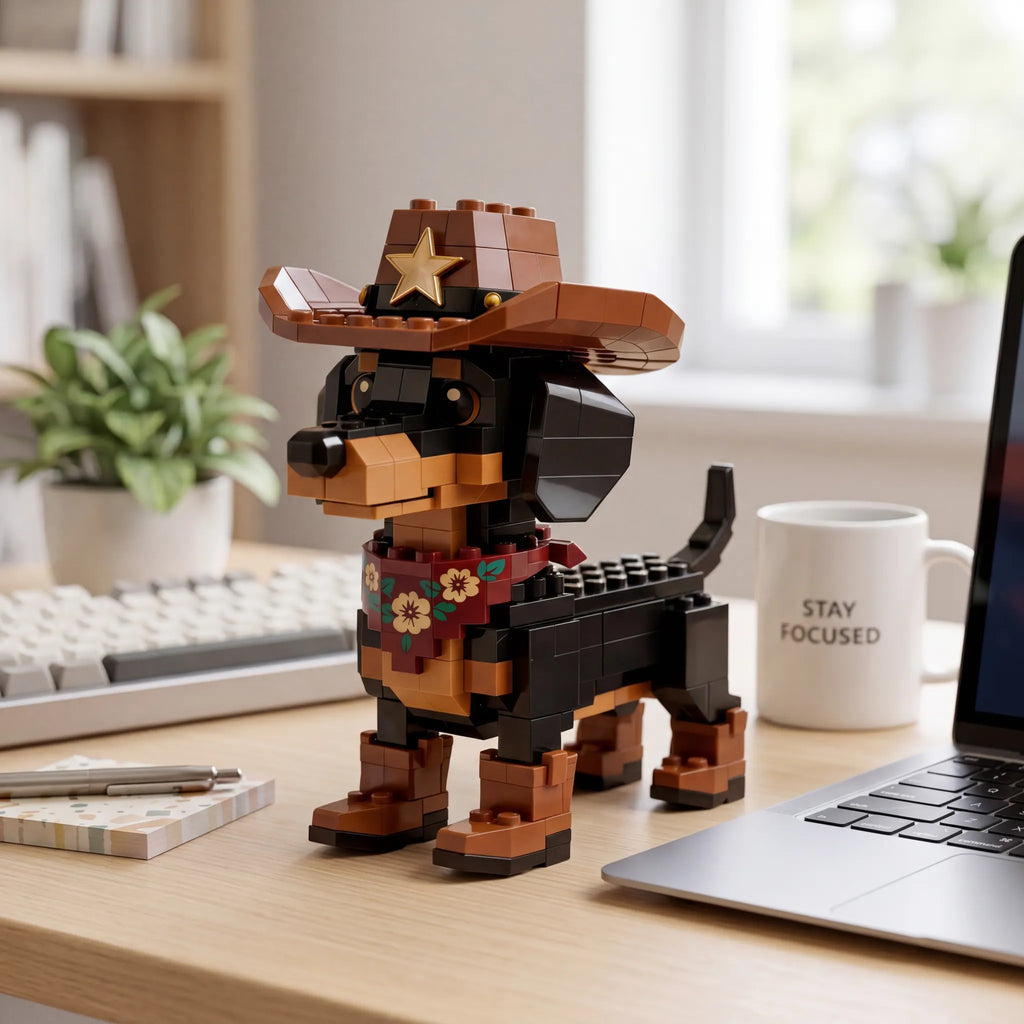 🤠 Cowboy Dachshund Brick Set — Build Your Own Little Western Adventure