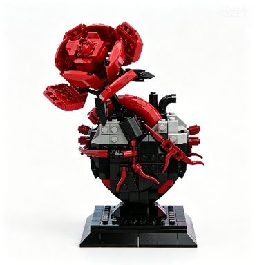 Mechanical Heart & Dark Rose Punk Building Block Model Gothic Collectible Decor