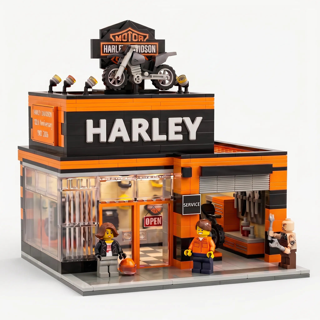 Vintage Motorcycle Garage Building Block Set