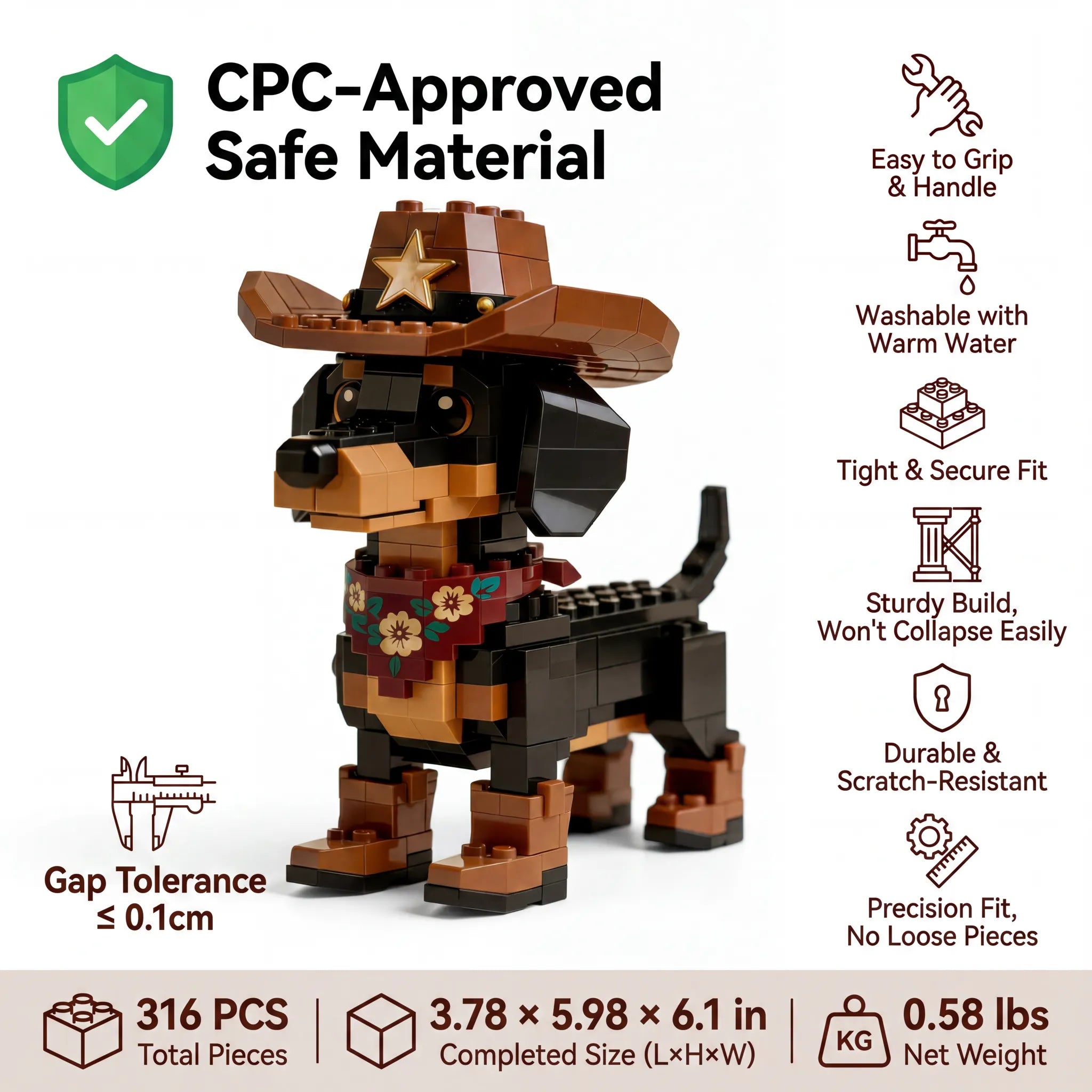 🤠 Cowboy Dachshund Brick Set — Build Your Own Little Western Adventure