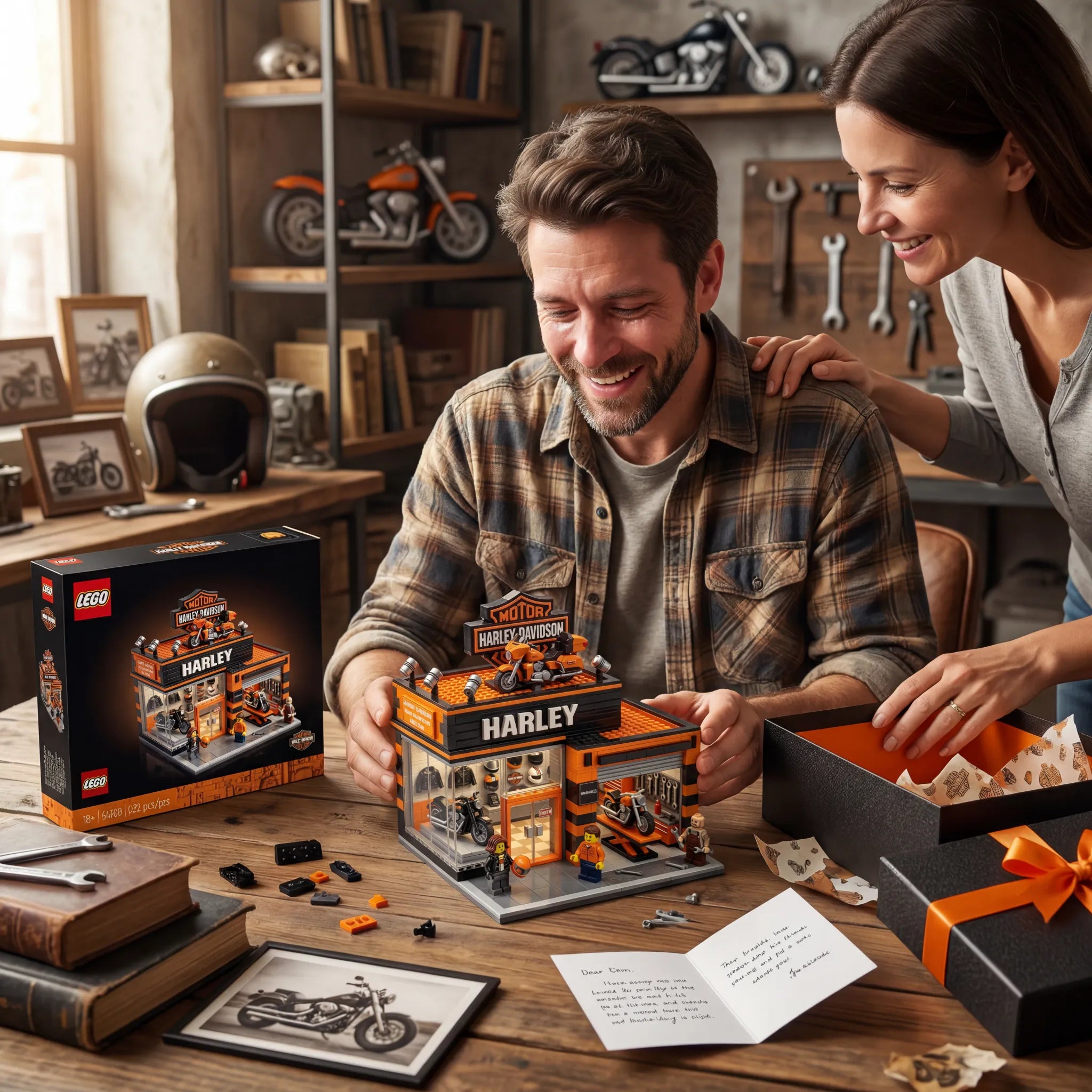 Vintage Motorcycle Garage Building Block Set